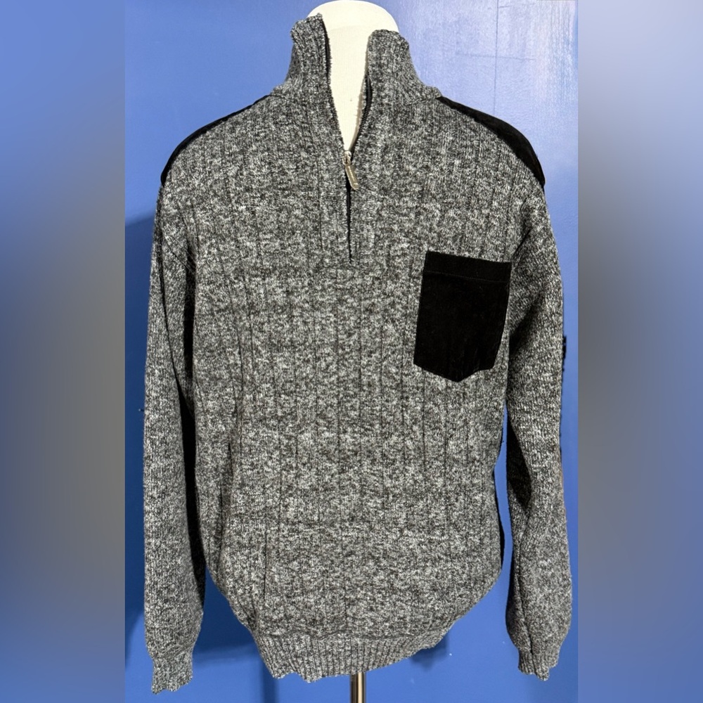 Men's Charcoal and Black Zip-Up Sweater by Gilberti  Size-Large
